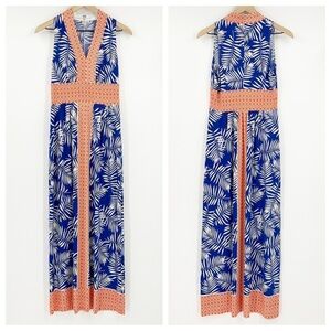 Wisp Ella Jersey Maxi Dress Size S Blue Orange Floral Beach Vacay Cruise Travel